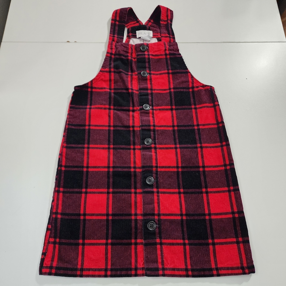 Girls Red & Black Buffalo Plaid Corduroy Overall Dress Dressalls Size 6x/7